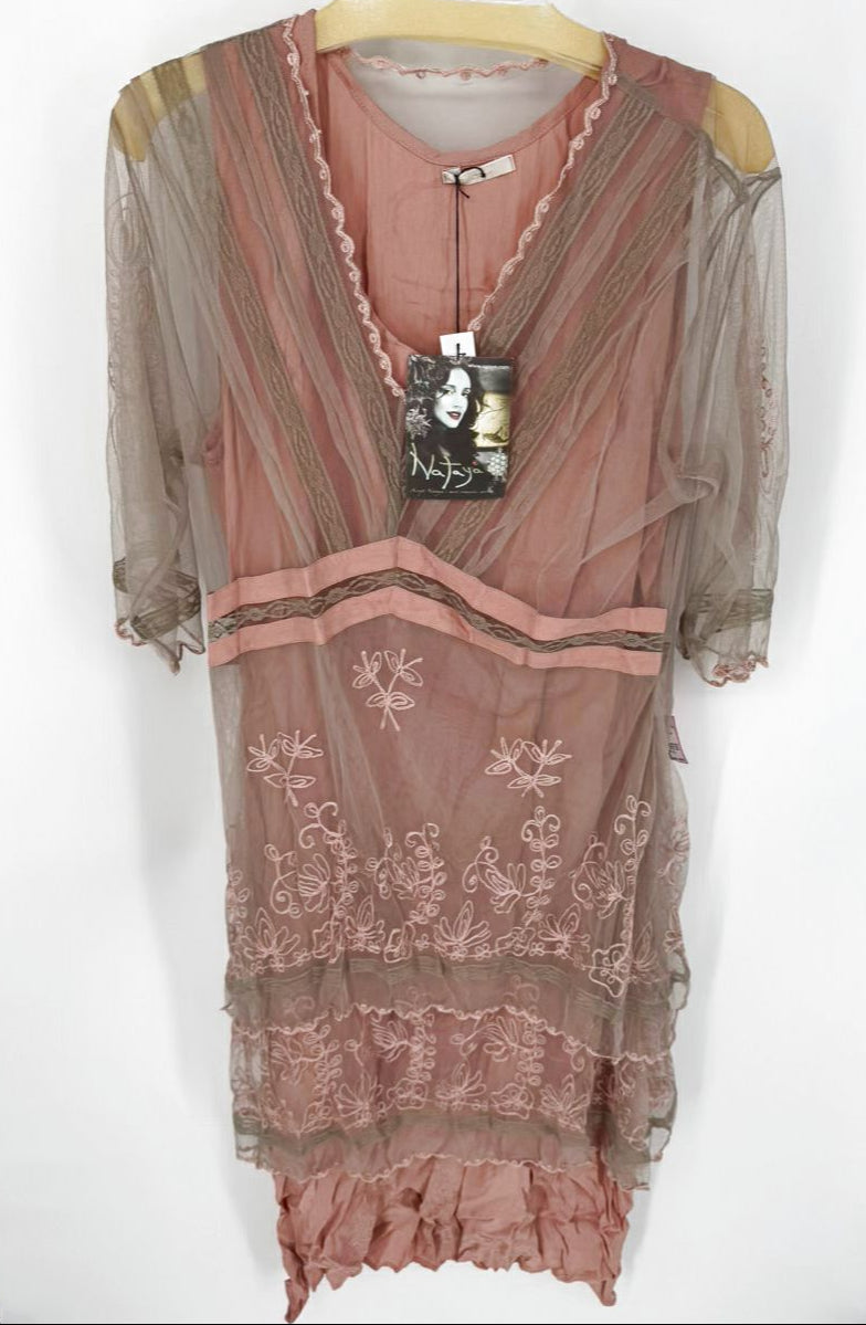 NATAYA Size L Blush Lace Embroidered Dress NWT