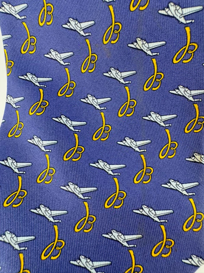 HERMES Blue & Yellow Airplane Silk Tie