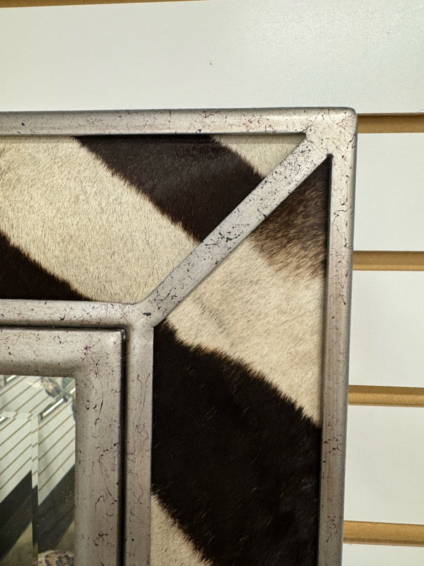 Silver Tone Zebra Hair Beveled Mirror