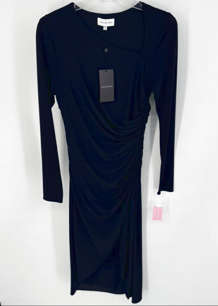 HALSTON Size 8 Midnight Rouching Giorgia Jersey Cocktail Dress NWT