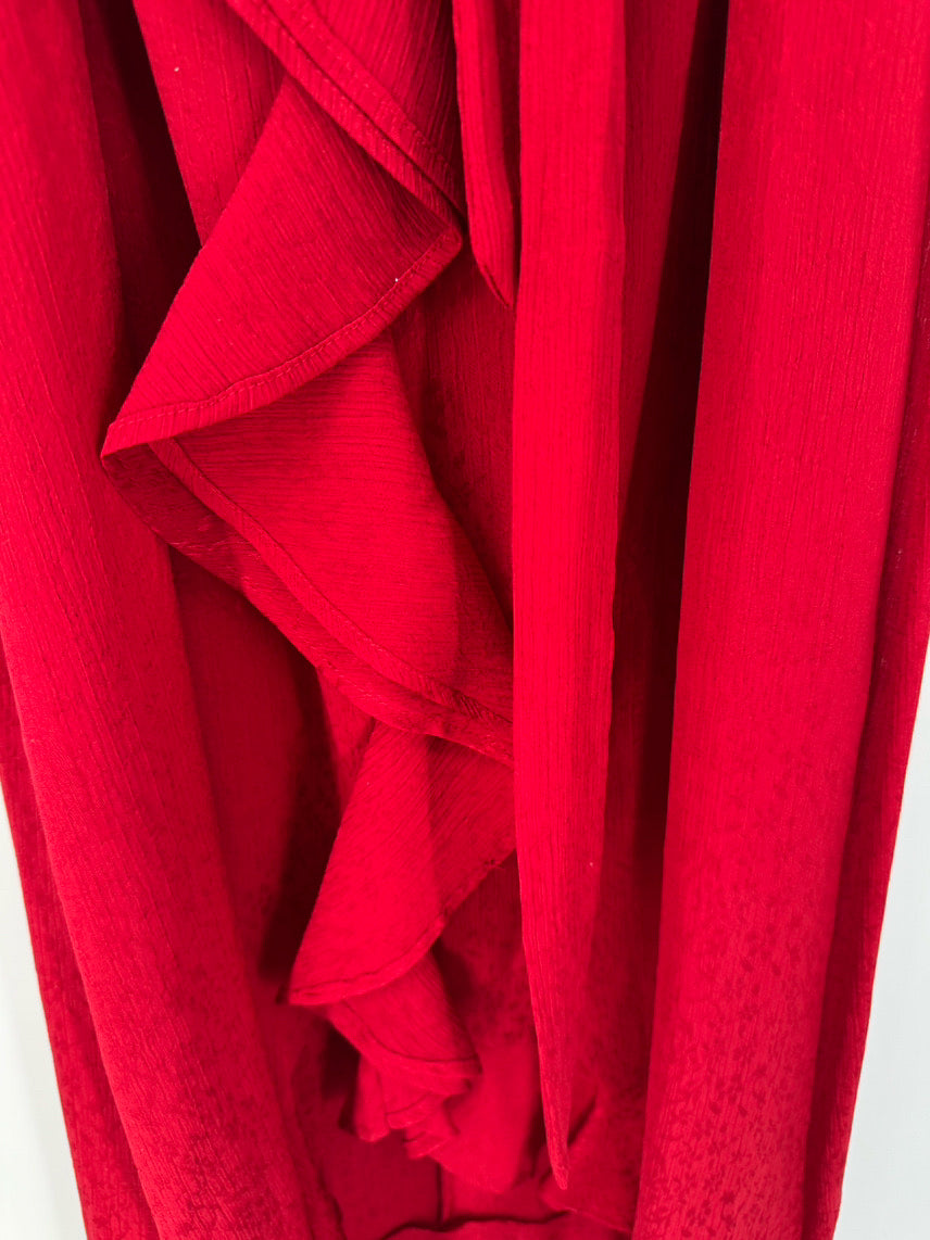 DKNY Size 8 Red Ruffle Maxi-Dress NWT
