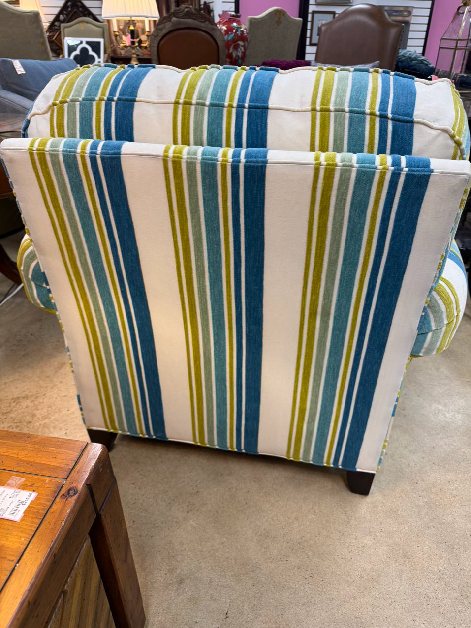 SHERRILL Ivory, Blue & Green Stripe Club Chair
