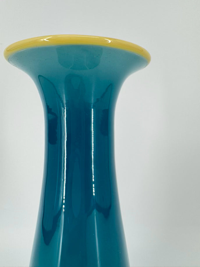 STUDIO PARAN Aqua & Yellow Handblown Glass Vase