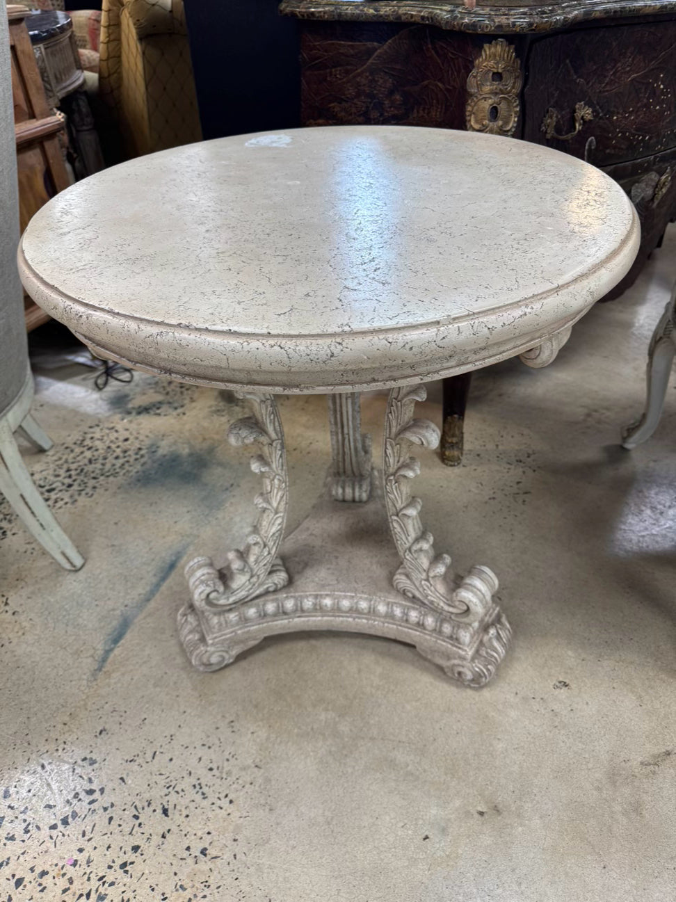 Marble Look Feather Design Pedestal Occasional Table