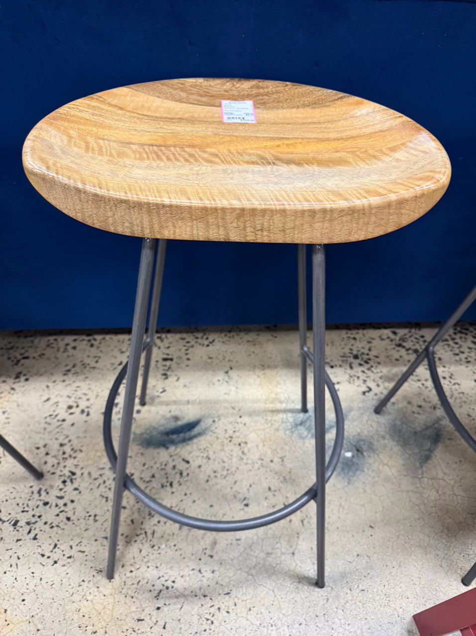 WEST ELM Natural Wood & Gray Steel Counter Stool