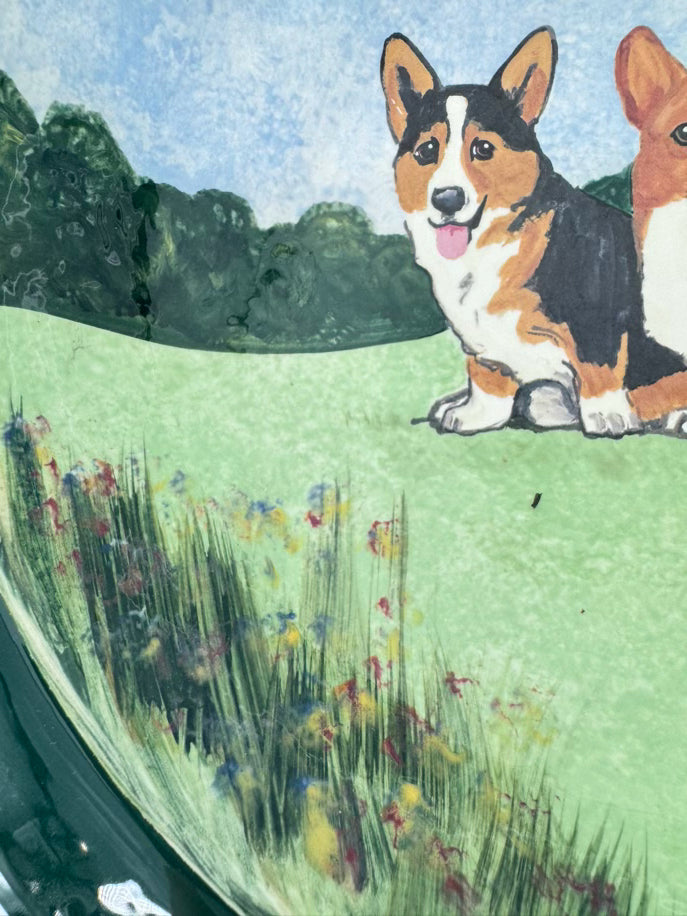 ZEPPA STUDIOS Green & Blue Welsh Corgis Pottery Bowl