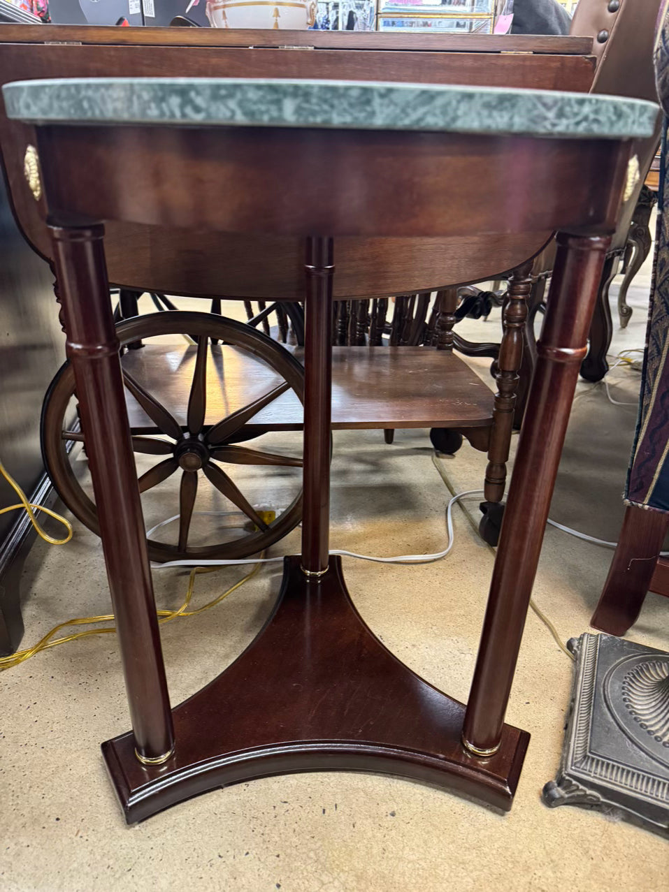 Green Marble & Wood Round Empire Side Table