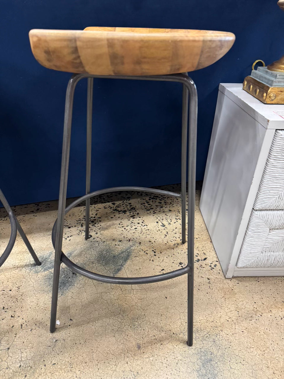 WEST ELM Natural Wood & Gray Steel Counter Stool