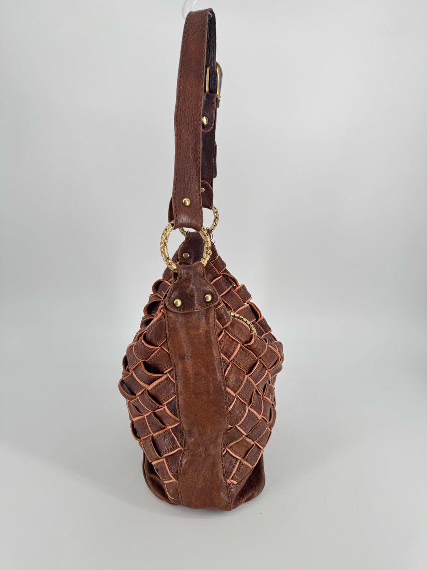 TRACY REESE Cognac Leather Woven Purse