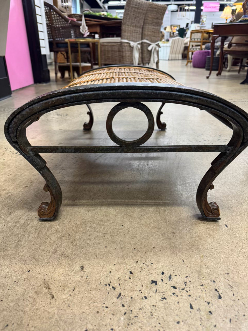 Bamboo & Metal Natural & Brown Chair & Ottoman
