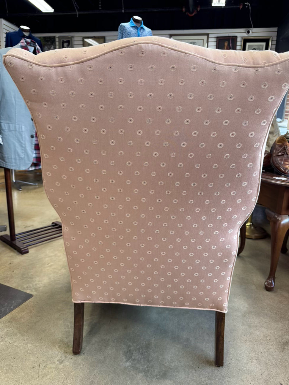 Pink Queen Anne Legs Wingback Chair