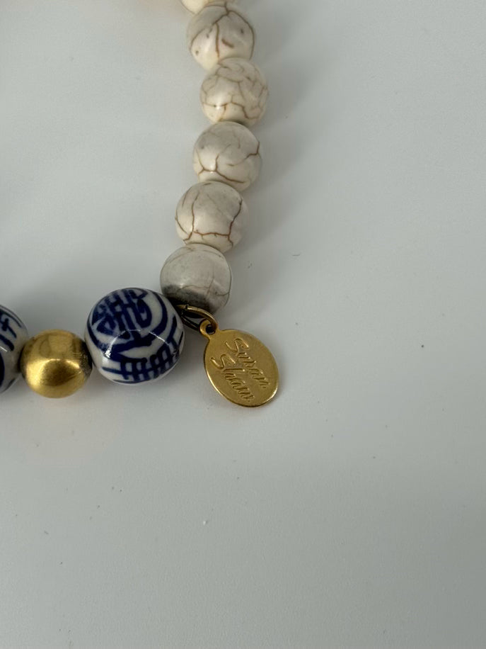 SUSAN SHAW Blue, Green, & White Set of 3 Beaded Bracelets