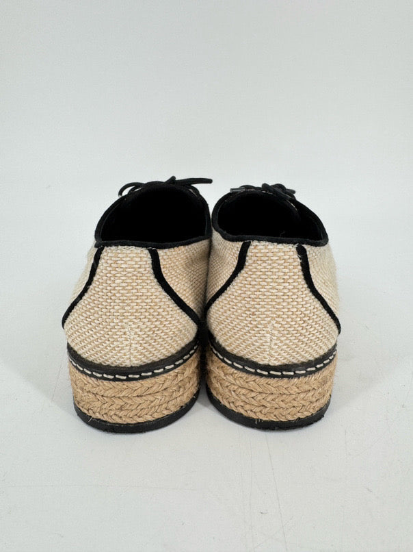 TORY BURCH Size 9.5 Natural Canvas Fawn Oxford