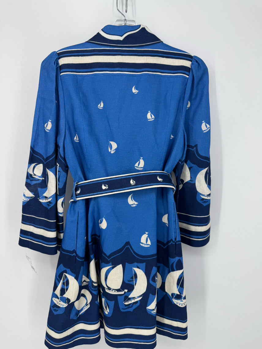 ZIMMERMANN Size 2 Blue Linen Sailboat Button Up Dress