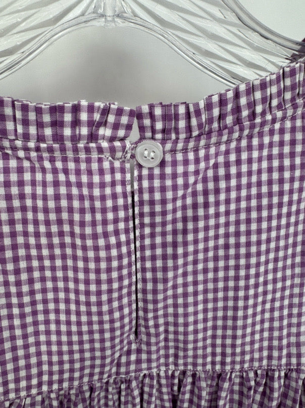 VILAGALLO Size 40 Purple & White Check Beaded Detail Katie Top NWT