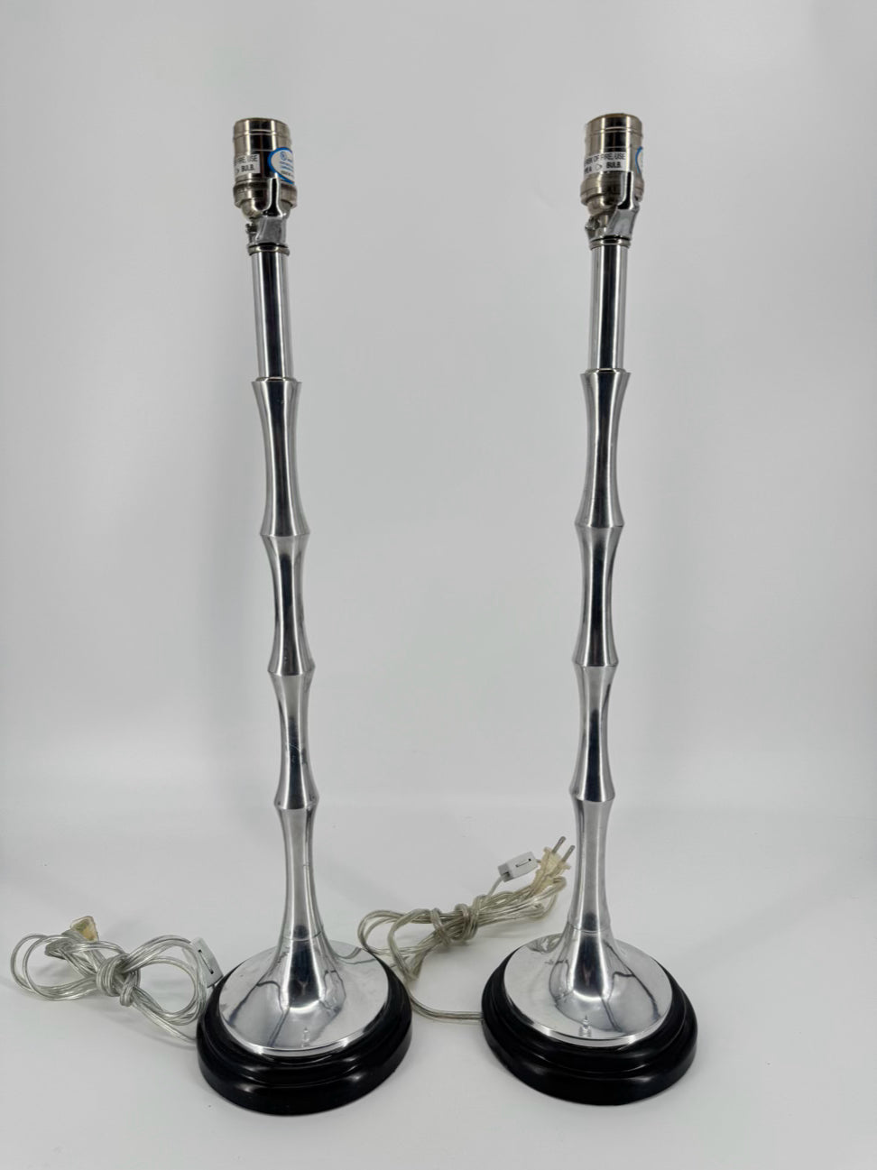 INDIA Silver Metal Bamboo Pair of Buffet Lamps