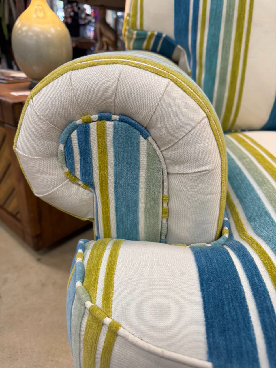 SHERRILL Ivory, Blue & Green Stripe Club Chair