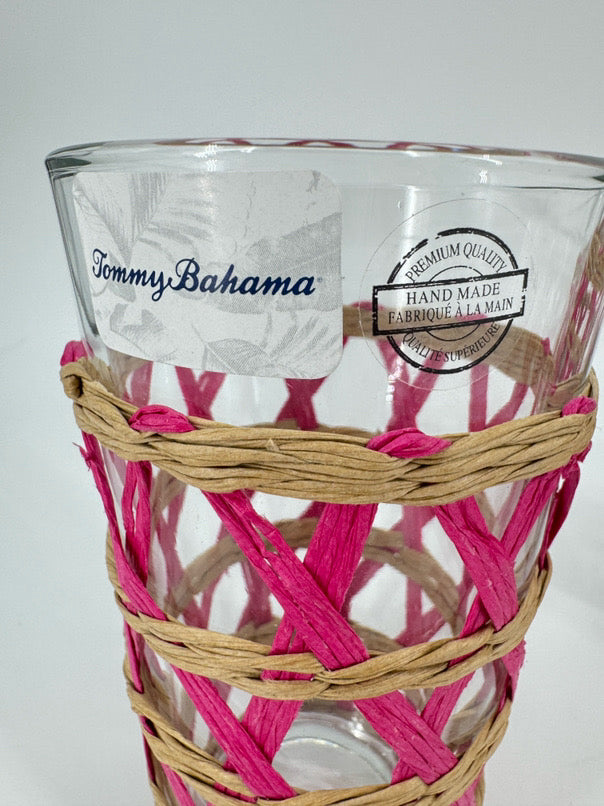 TOMMY BAHAMA Pink Raffia Lattice Set of 4 Glasses