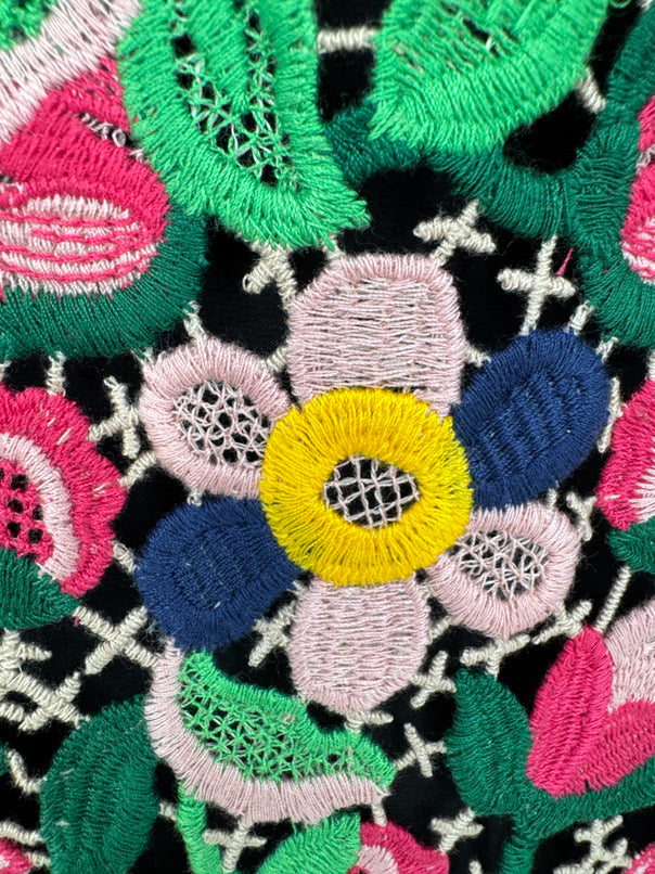 PAULE KA Size 40 Multi-Color Floral Needlework Sleeveless Dress