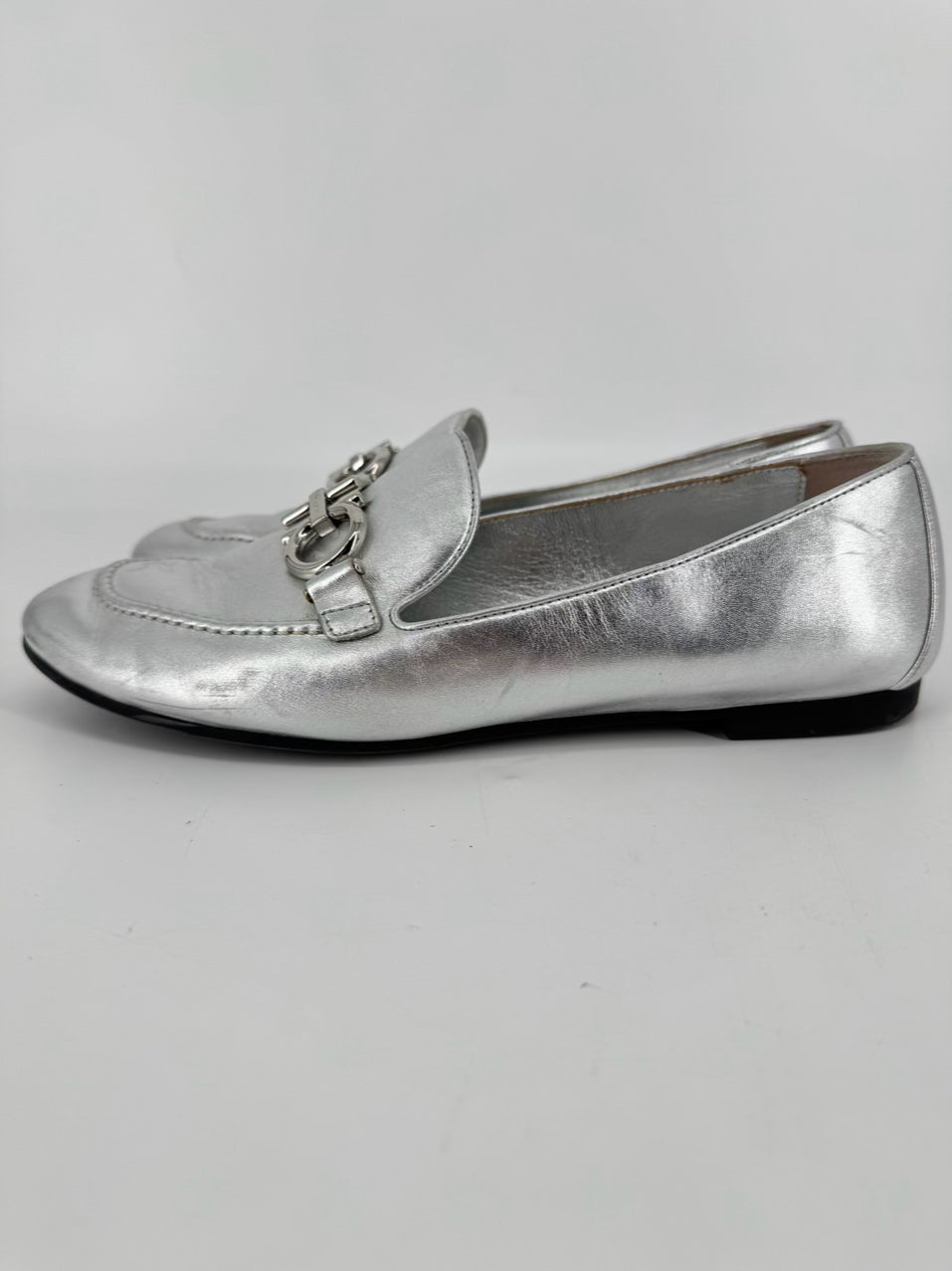 SALVATORE FERRAGAMO Size 8 Silver Leather Loafers