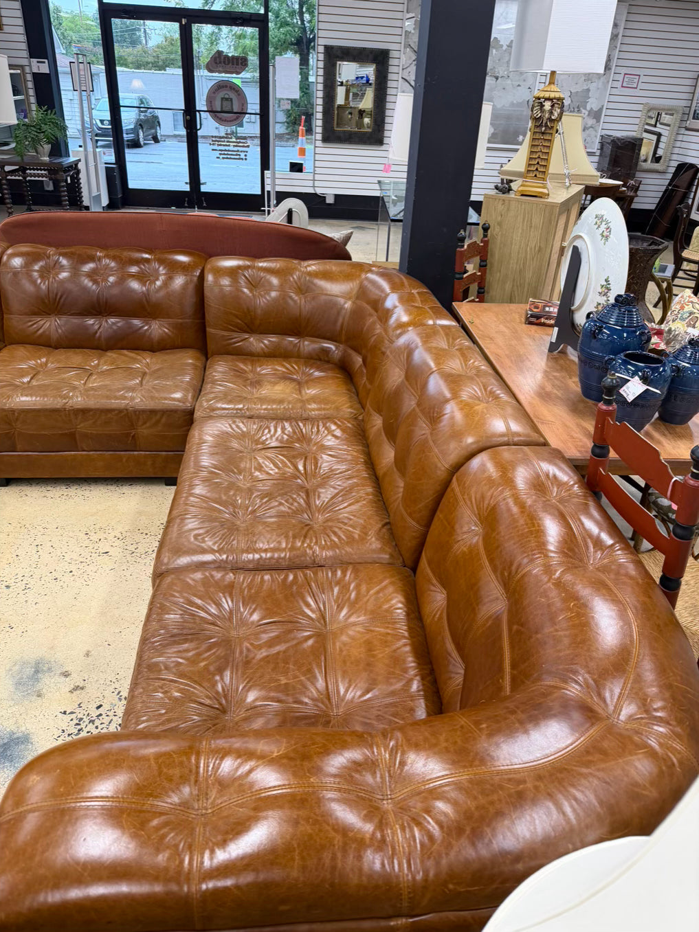 POTTERY BARN Brown Leather 5 Piece Sectional Sofa