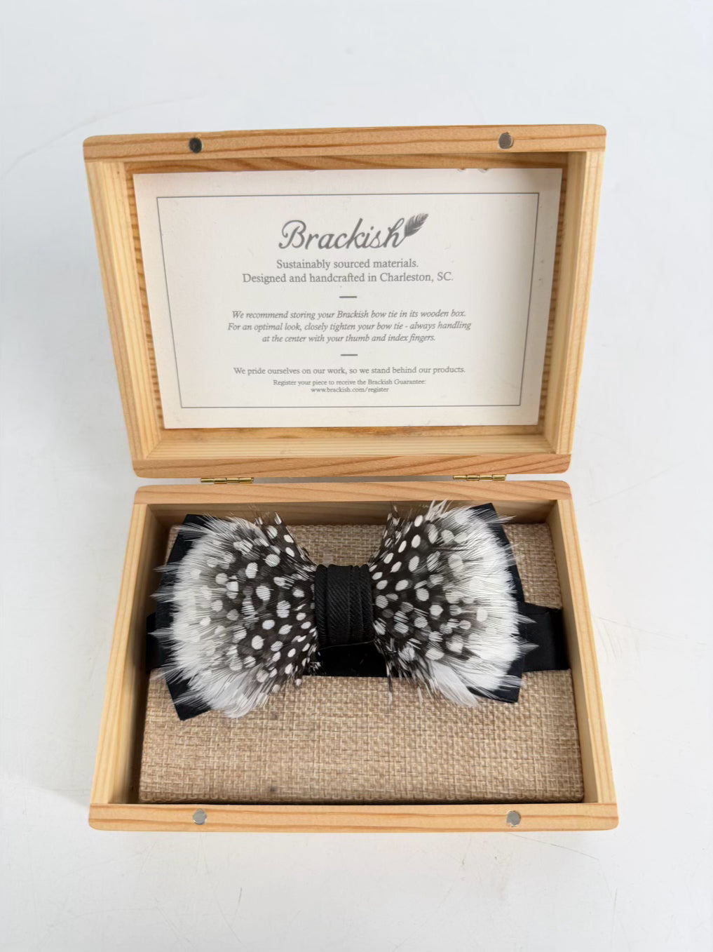 BRACKIDH Gatsby Black & White Guinea Feather Bowtie