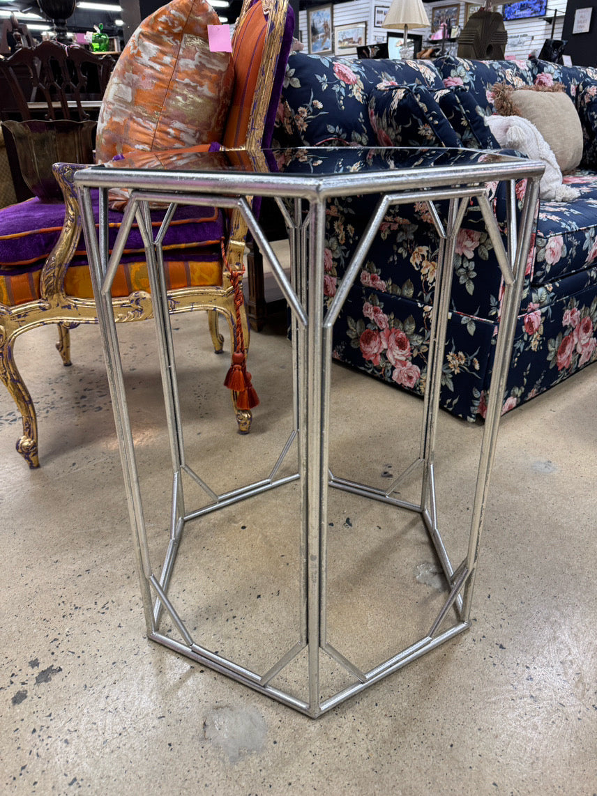 Silver Metal Mirror-Top End Table