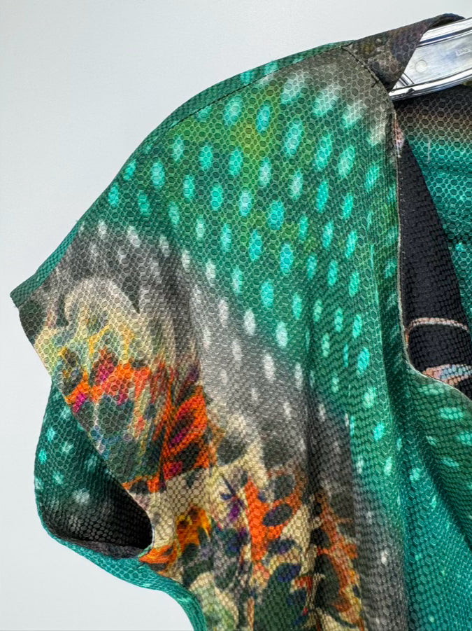 ETRO Size 44 Green & Black Print Dress