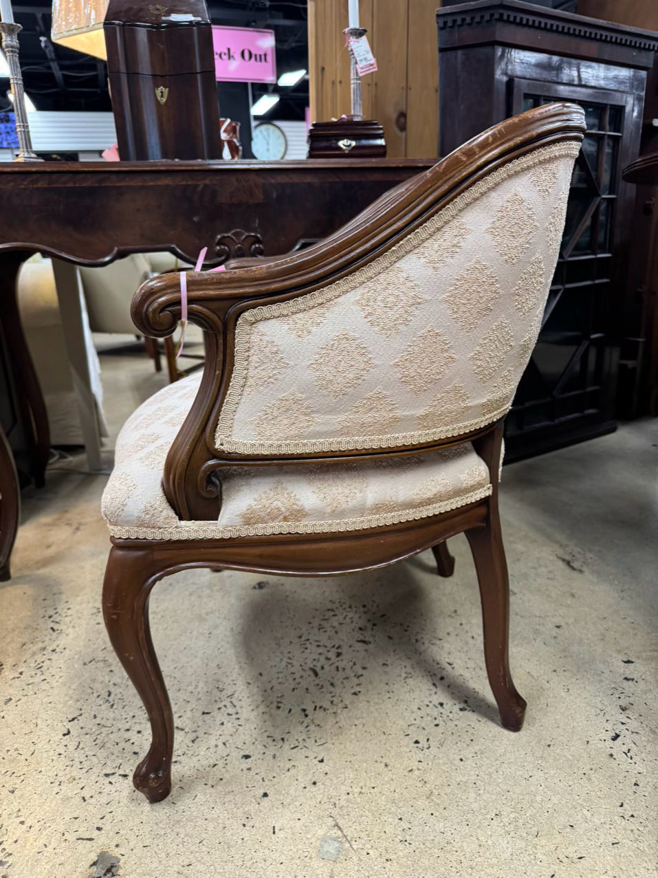 Wood Pink Upholstered French Chair