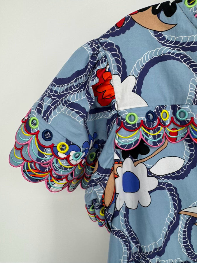 CELIA B Size XL Blue & Multi-Color Scallop Design Dress