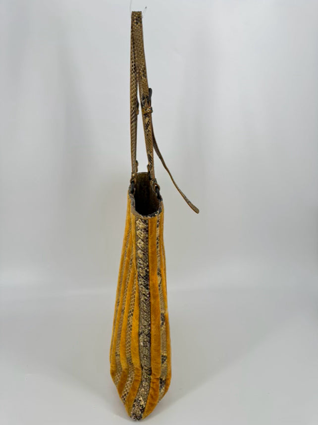 BOTTEGA VENETA Mustard Suede & Snakeskin Embossed Leather Purse