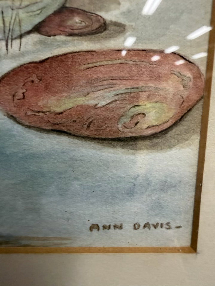 ANN DAVIS Watercolor Rock In Brown Frame