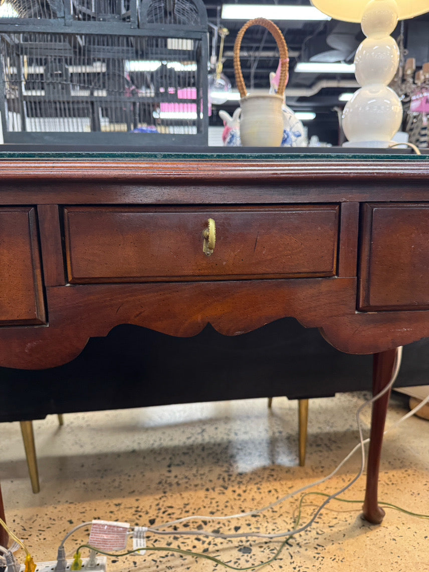 Wood Glass-Top 3-Drawer Queen Ann Desk