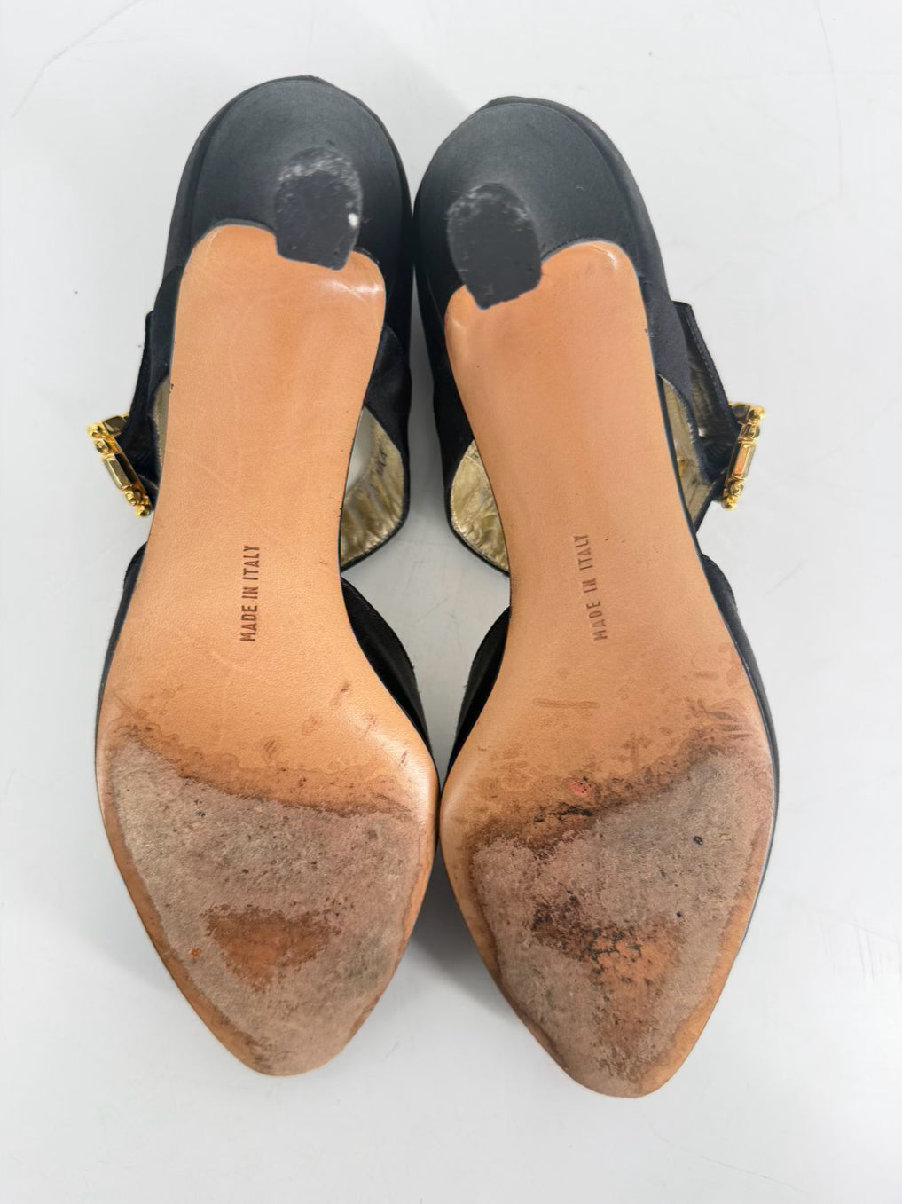 SALVATORE FERRAGAMO Size 7.5 Black Satin Heels