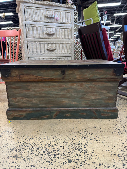 Taupe Distressed Wood Storage Trunk