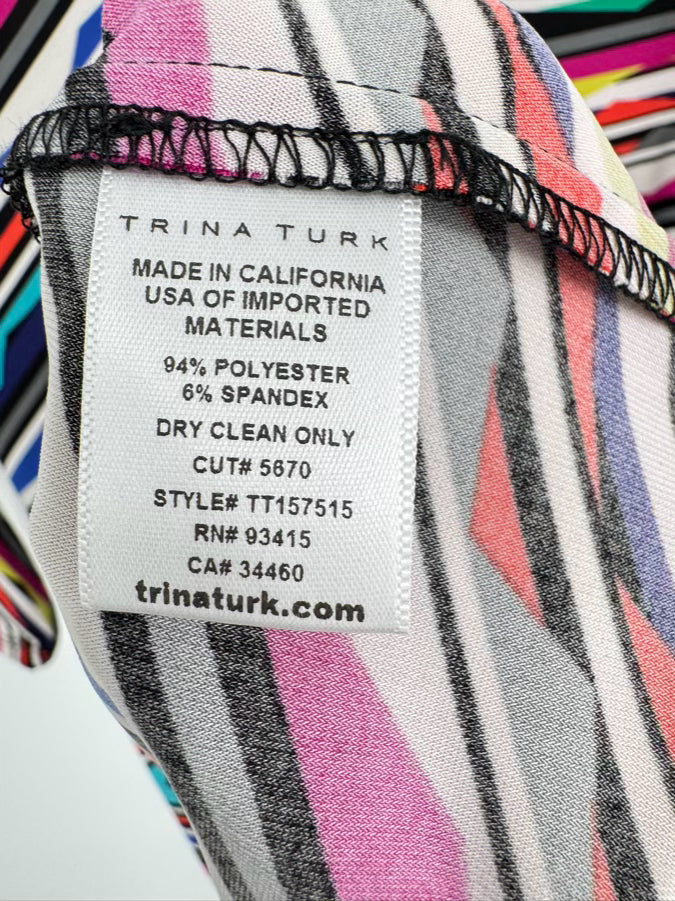 TRINA TURK Size L Multi Color Stripe Print Dress NWT