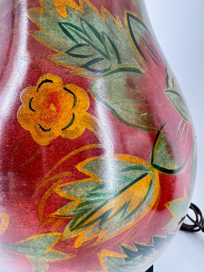 Brick & Green Flowers Ceramic Pair of Lamps