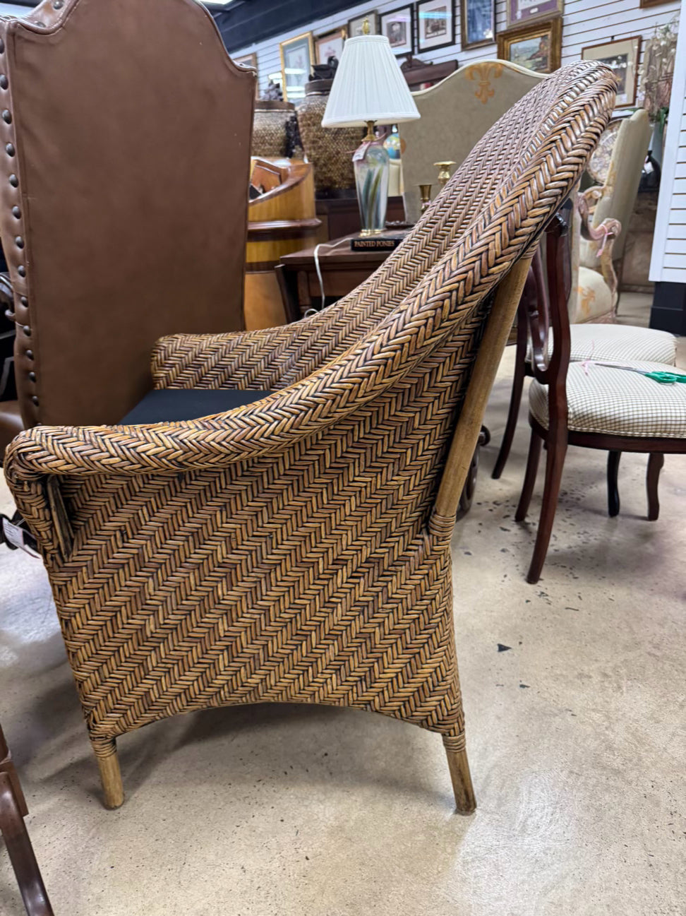 PIERCE MARTIN Brown Cane w/ Black Cushion Side Chair