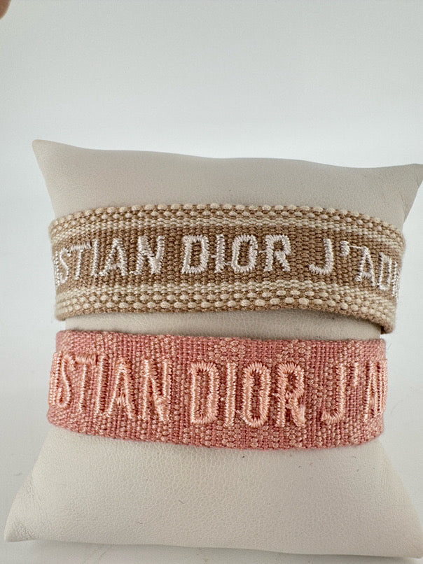 CHRISTIAN DIOR Pink & Tan Woven Pair of Bracelets