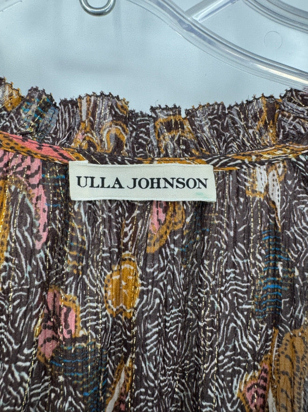 ULLA JOHNSON Size 4 Brown & Gold Floral Dress