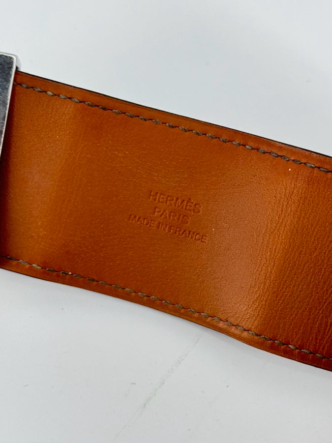 HERMES Gunmetal Leather Collier de Chien Wrap Bracelet