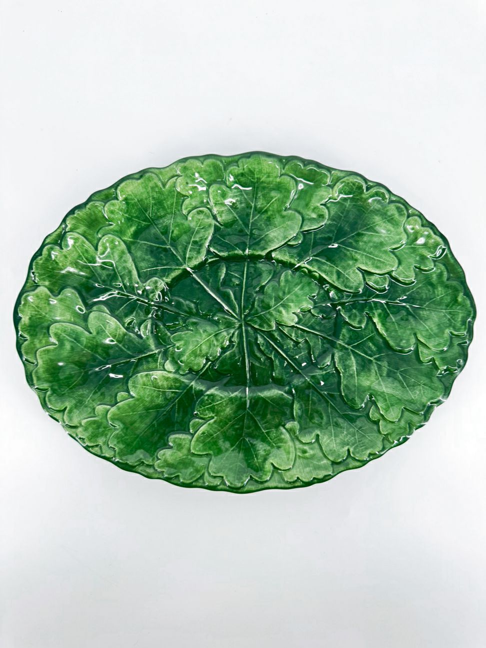 VIETRI Green Oak Leaf Design Oval Platter