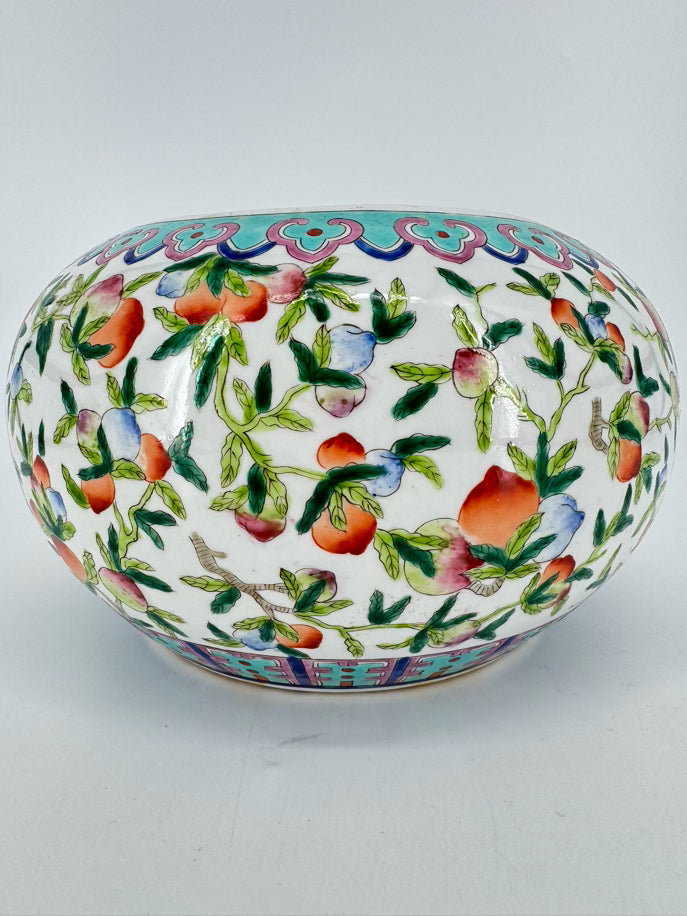 Aqua, Green & Pink Peaches Porcelain Famille Rose Cachepot