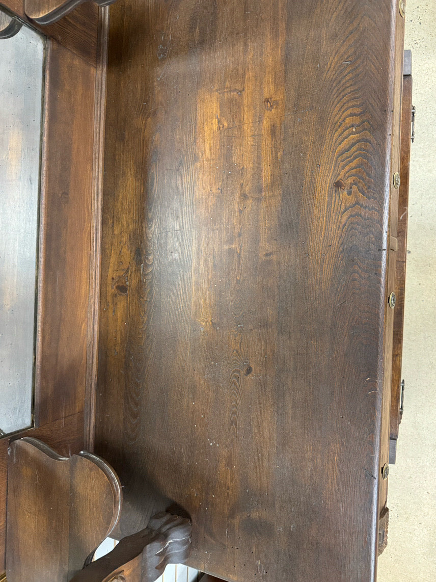 ANTIQUE Oak Mirror-Back 2-Tier Buffet