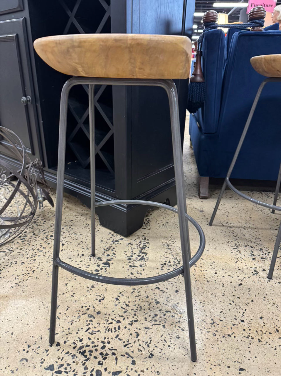 WEST ELM Natural Wood & Gray Steel Counter Stool