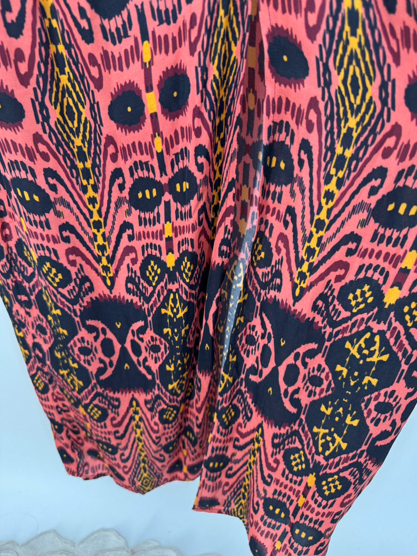 CAROLINA K Size S Salmon & Black Print Sleeveless Maxi-Dress