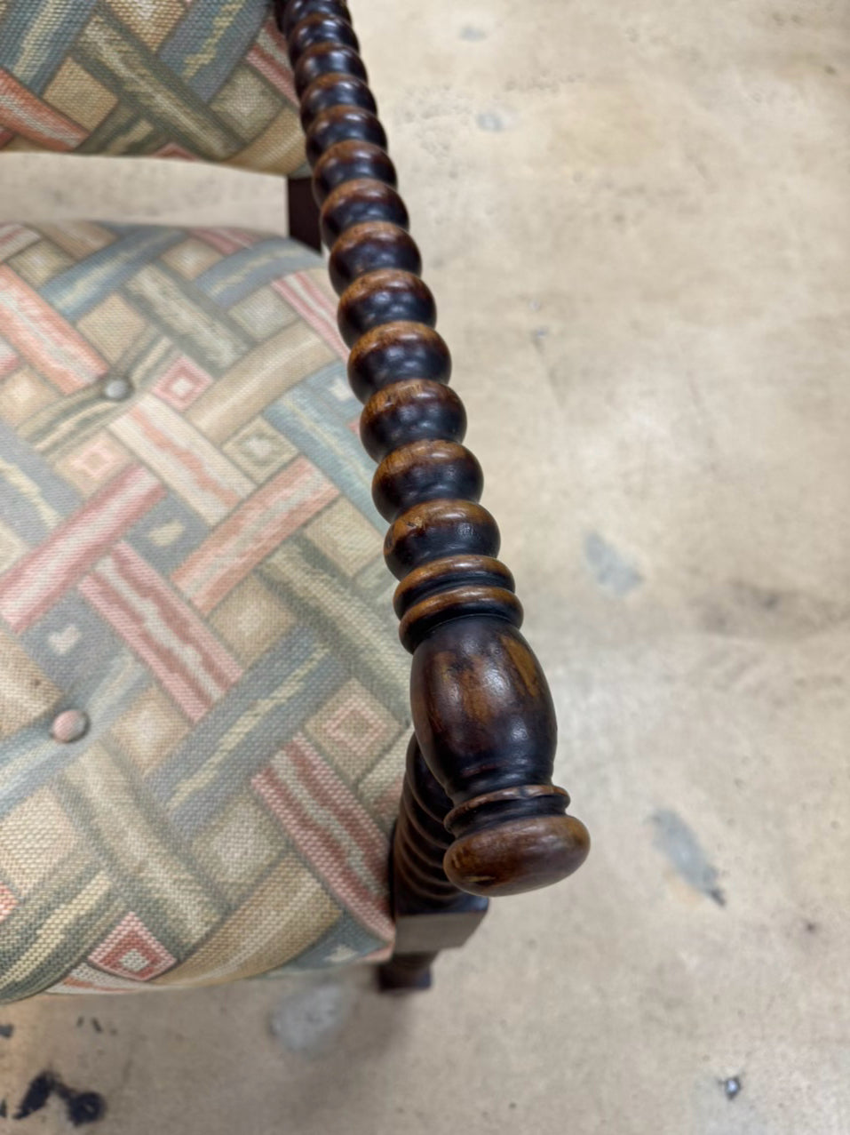 VINTAGE Bobbin Wood Upholstered Chair