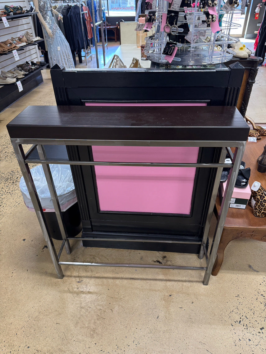 Dark Wood & Satin Finish Metal Sofa Table