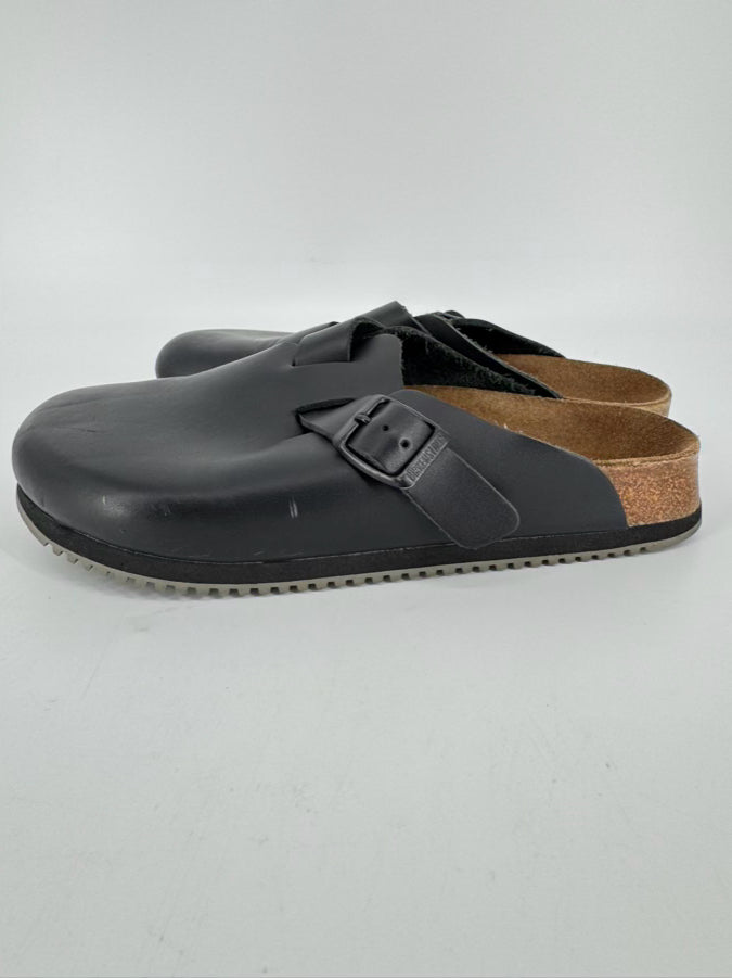BIRKENSTOCK Size 39 Black Leather Boston Clogs