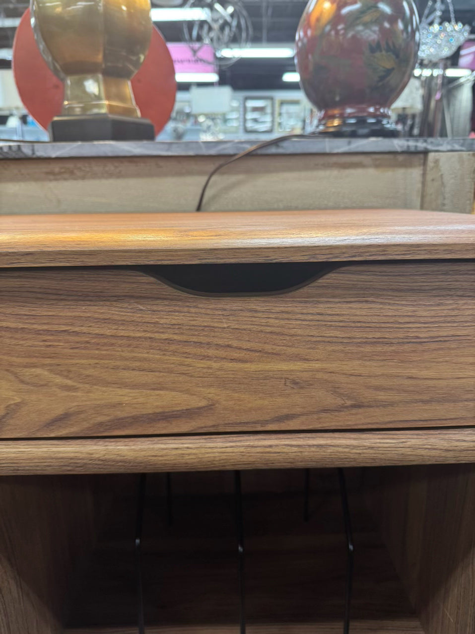 Wood Slat Record Cabinet w/ Sliding Door